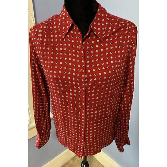 Liz Claiborne Collection blouse size10 P maroon dotted shoulder pad rayon - Picture 1 of 5